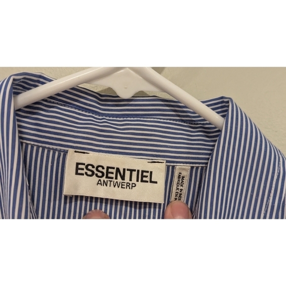Essentiel Antwerp Blue and White Striped Button Down Shirt Size 10 - Picture 4 of 8
